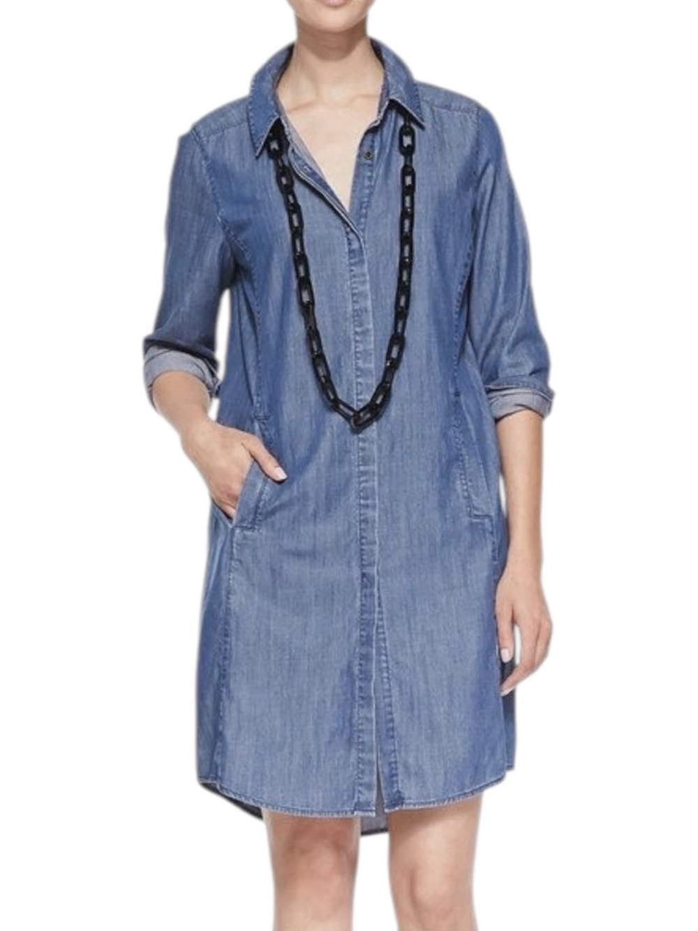Eileen Fisher Tencel Cotton Button Up Long Sleeve Mini Dress Size XS